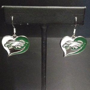 New!  Handmade Enamel/Metal Heart Philadelphia Eagles Earrings